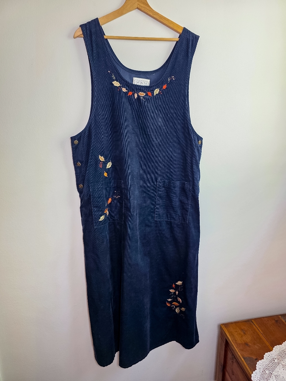 Vintage Madal Bay Corduroy Fall Teachercore Embroidered Jumper Dress